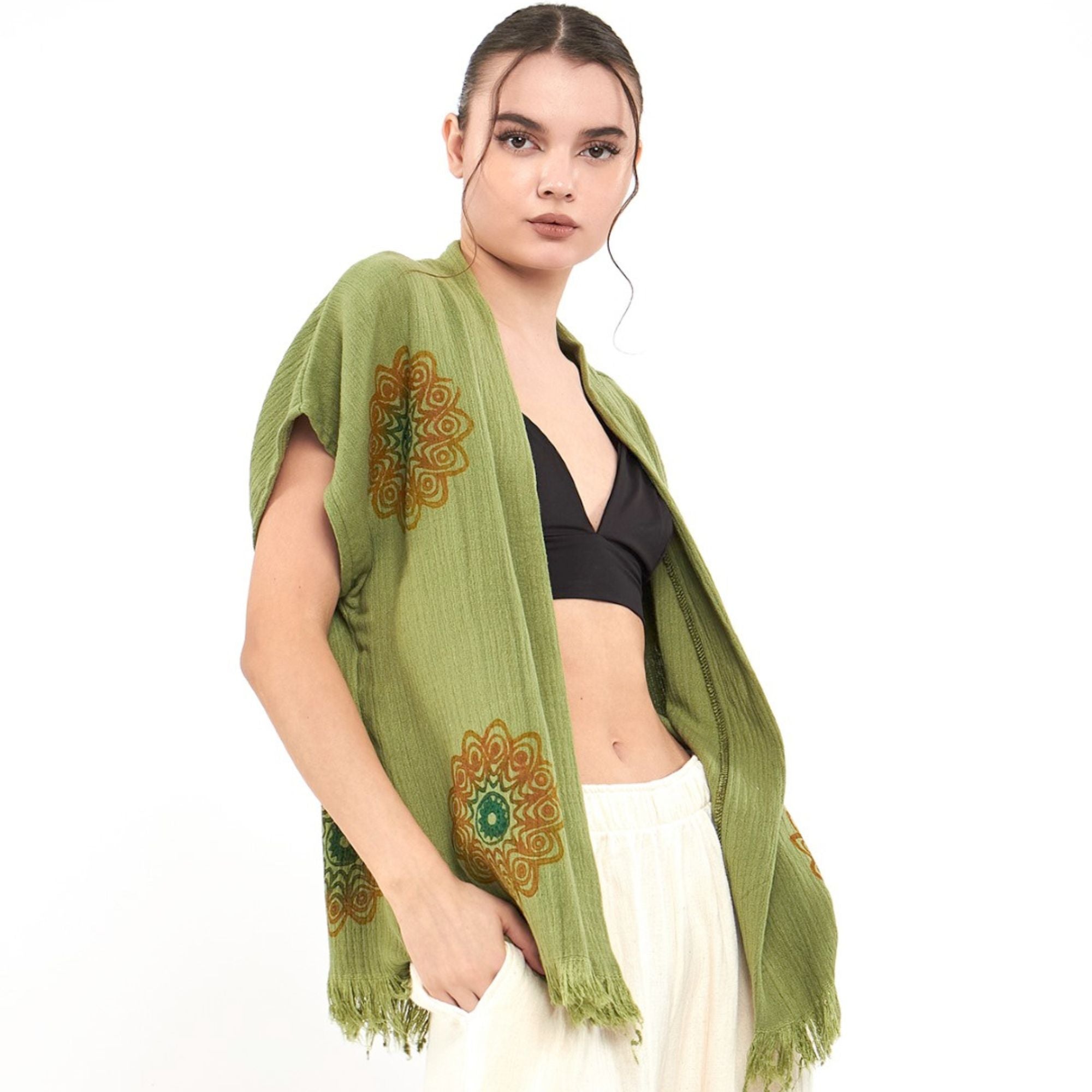 Mouwloos Vest - Bloem Van Het Leven - Groen