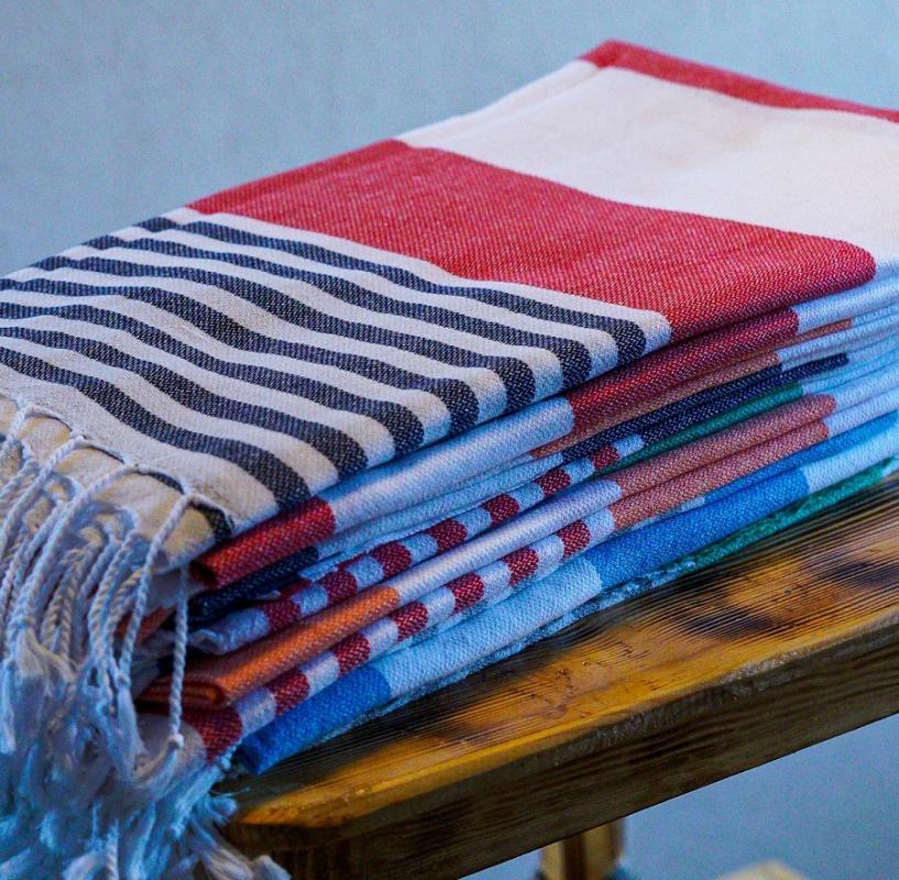 Striped Turkish towel, soft and luxurious.