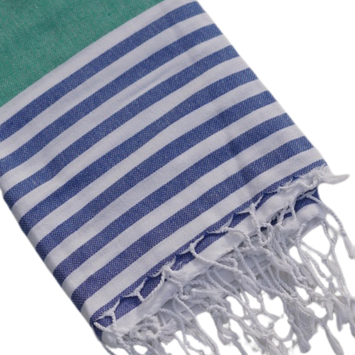 Green-navy blue striped towel, perfect for everyday use.