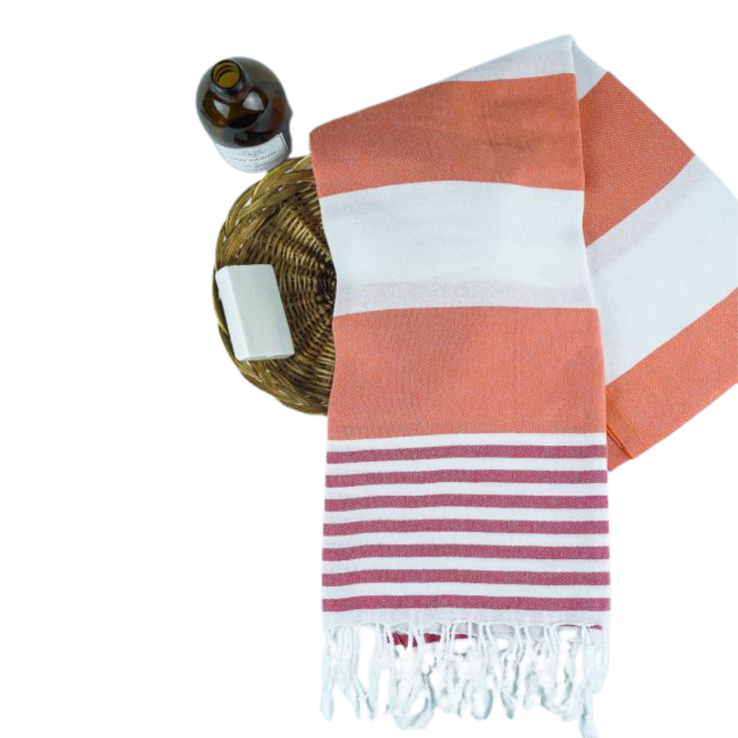 Vibrant orange-red striped Turkish towel 4