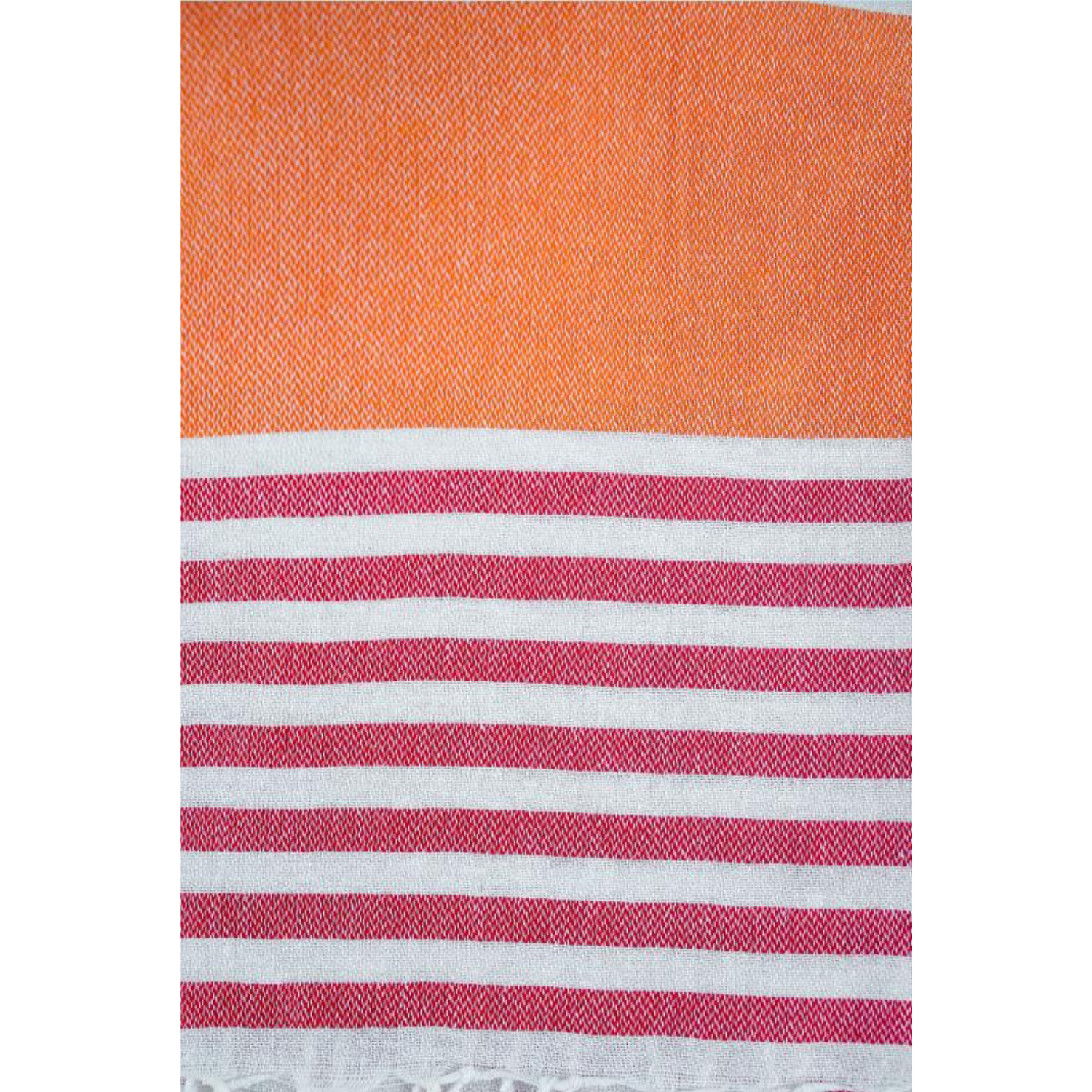 Bright orange-red striped towel, ideal for everyday use.