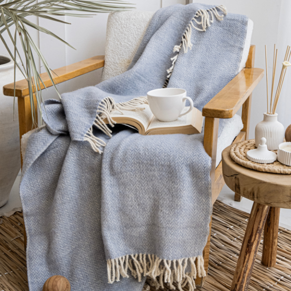 Ladira Wool Throw Blanket – Light Blue
