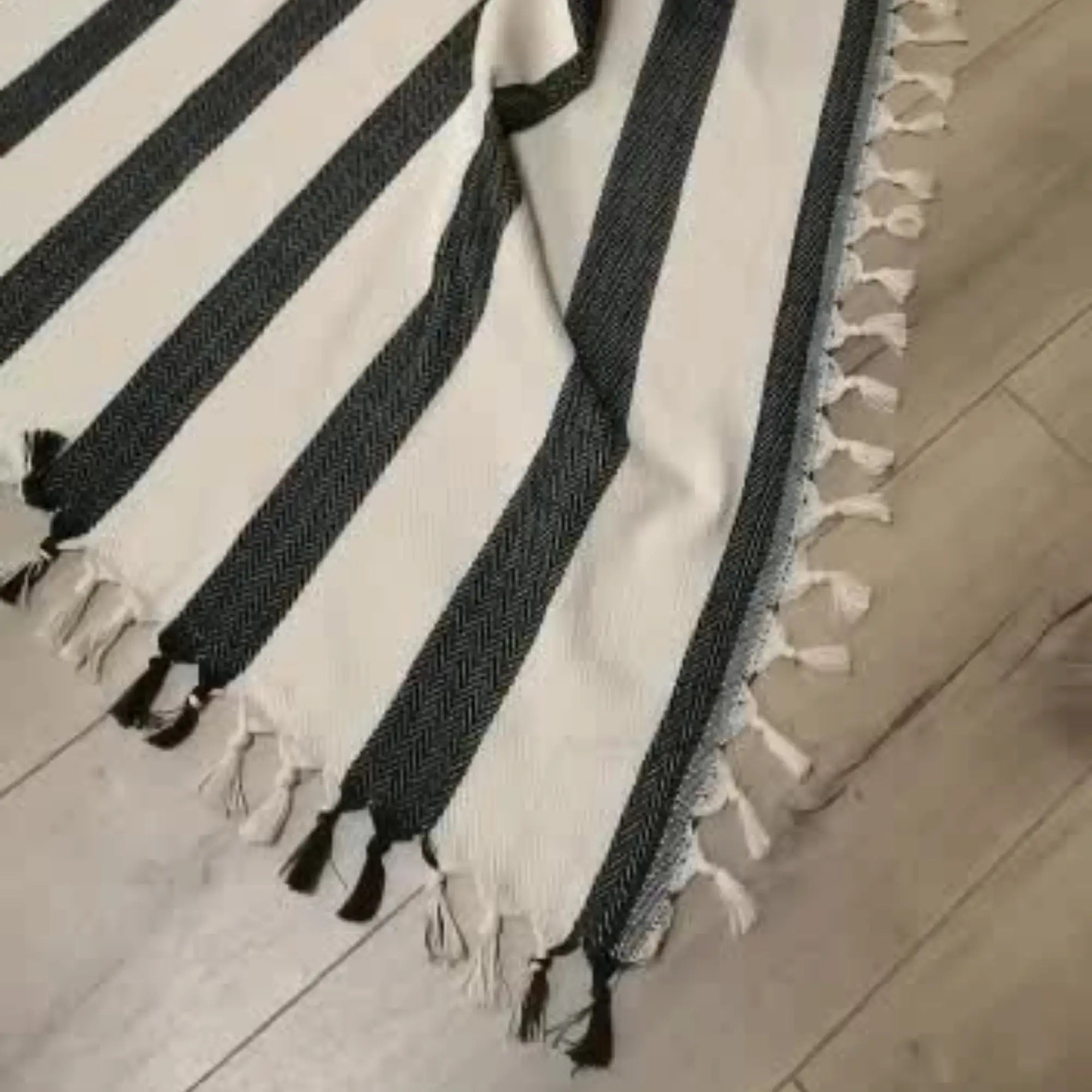Trimita Sevda Bedspread black and white striped, Turkish cotton laid on floor