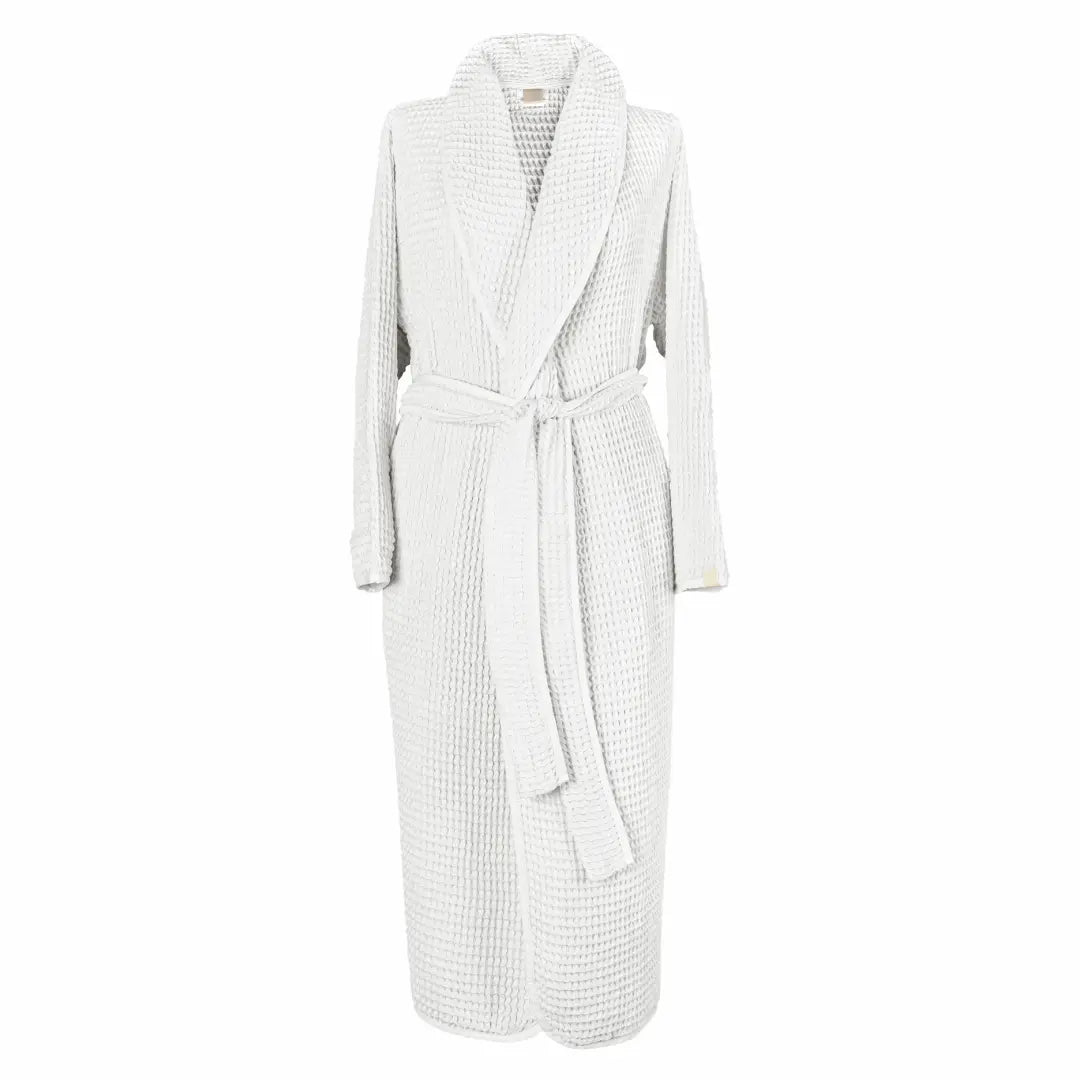 White textured Trimita Soft Waffle robe on a white background.
