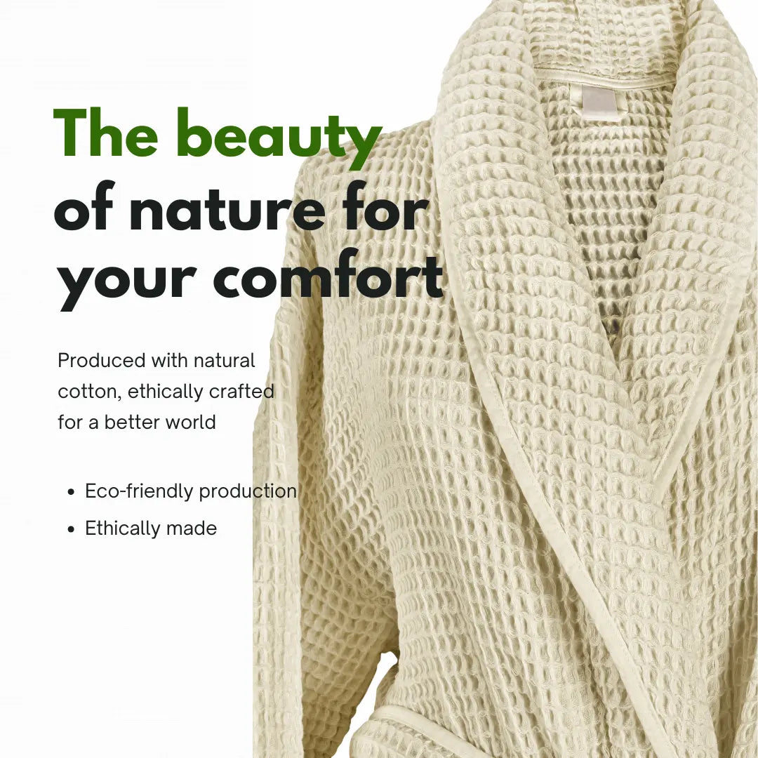 Trimita witte waffle badjas met duurzame weving, ideaal voor dagelijks comfort.