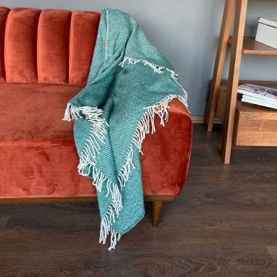 Herringbone Throw Blanket-Green - Trimita