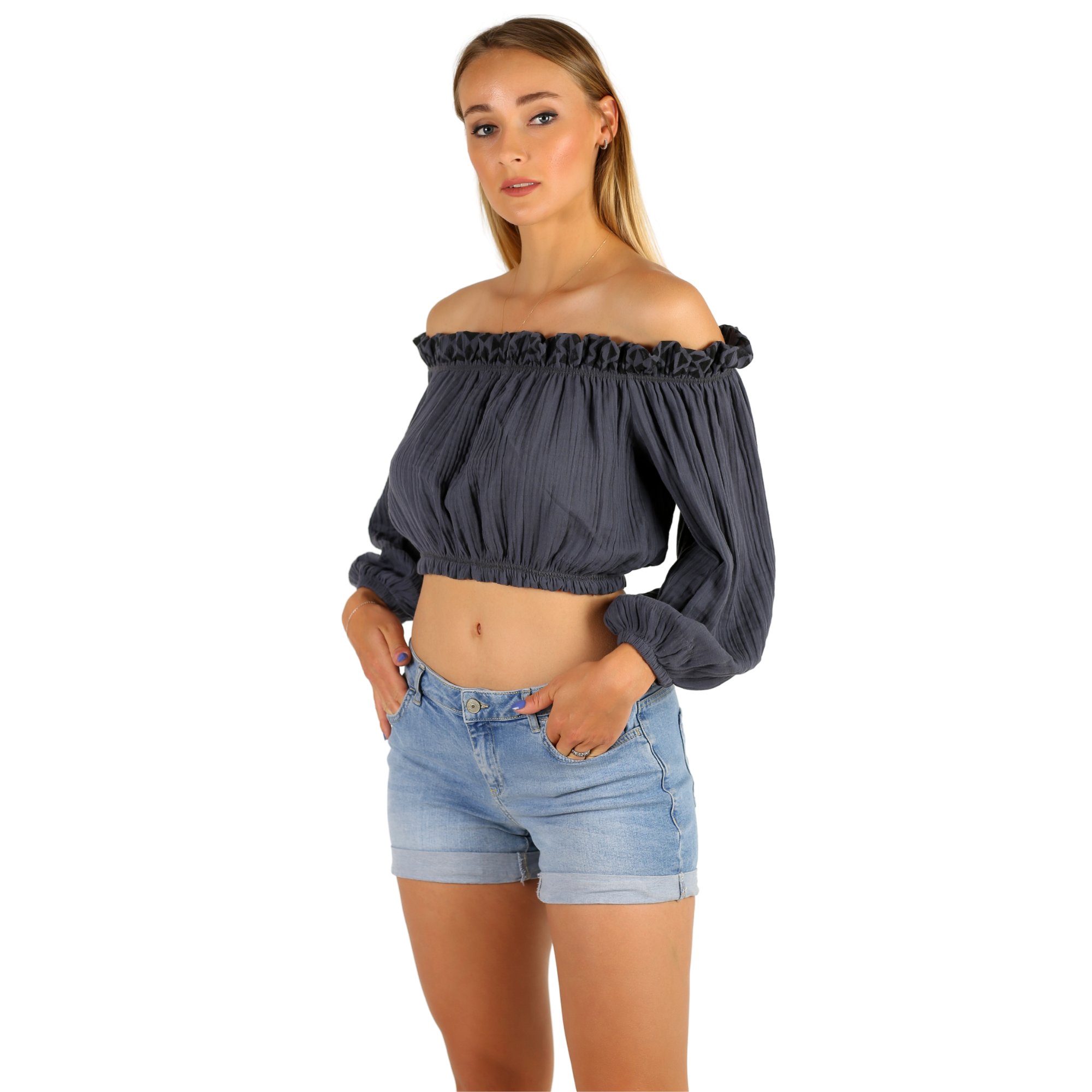 Schulterfreies Oberteil aus Mousseline