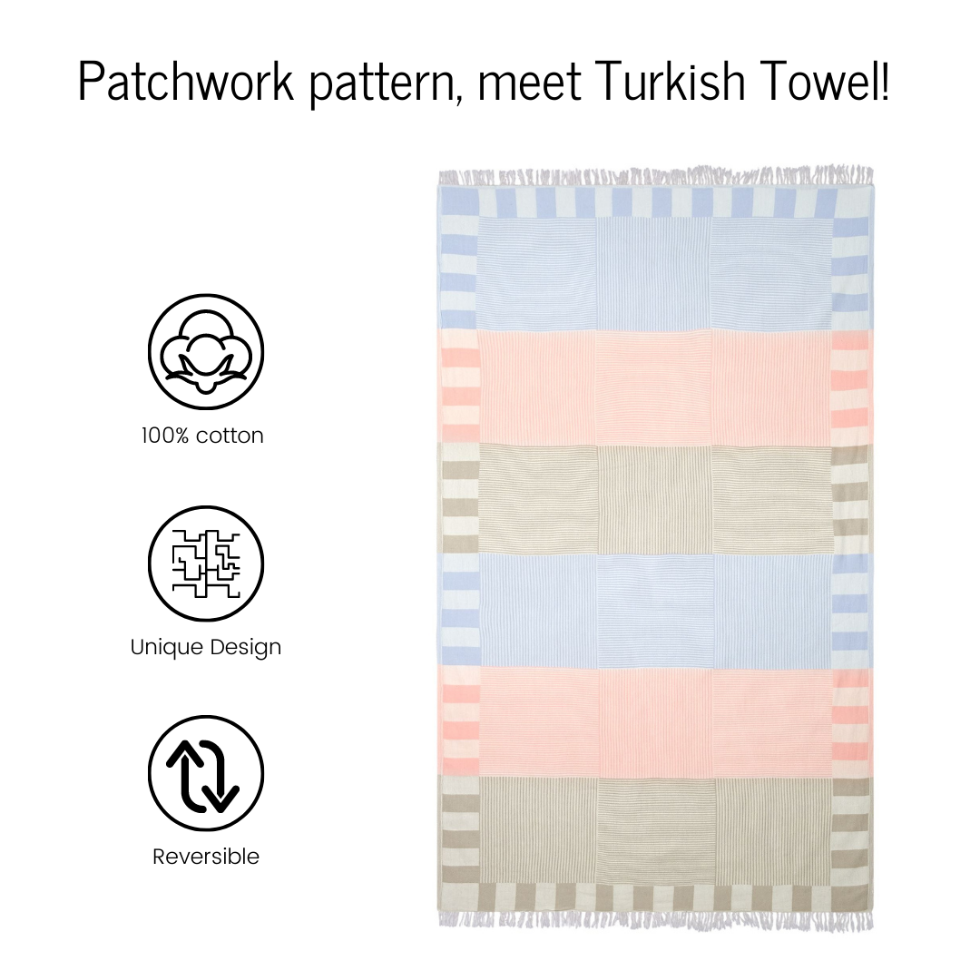 Turkish Towel | Patchwork | Teal & Pink & Milk Coffee