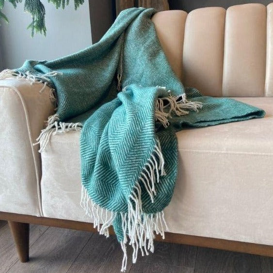 Herringbone Throw Blanket-Green - Trimita