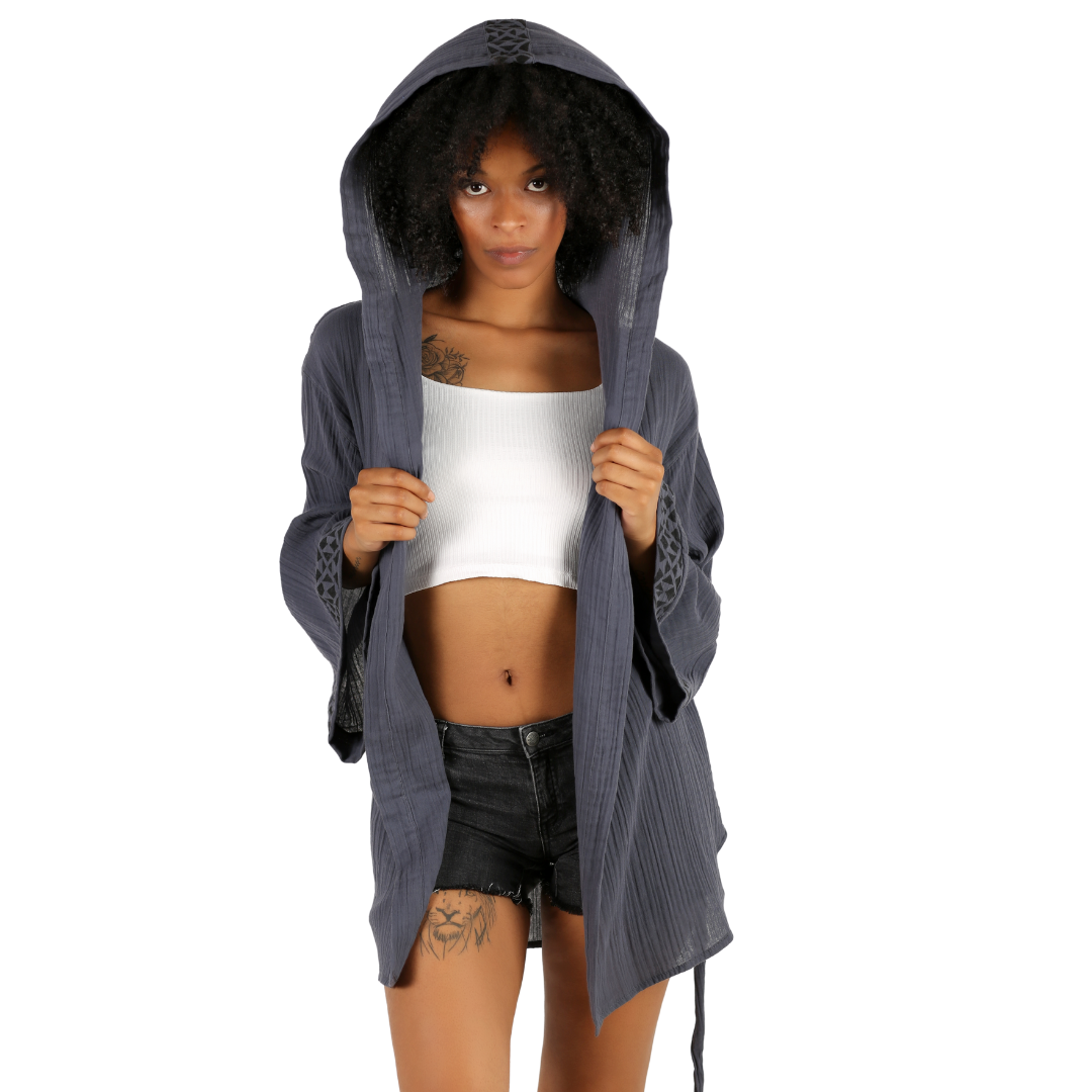 Short Hooded Kimono Cardigan