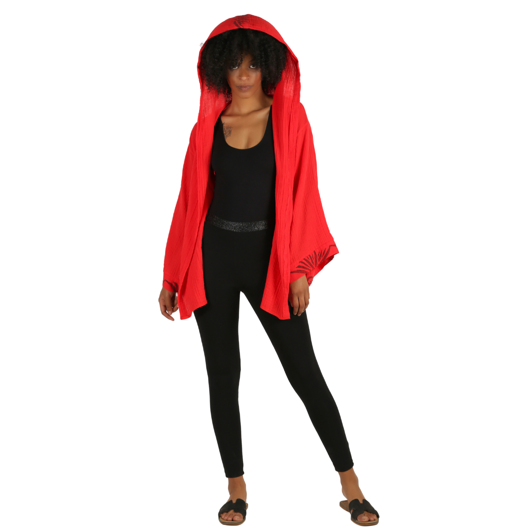 Short Hooded Kimono Cardigan