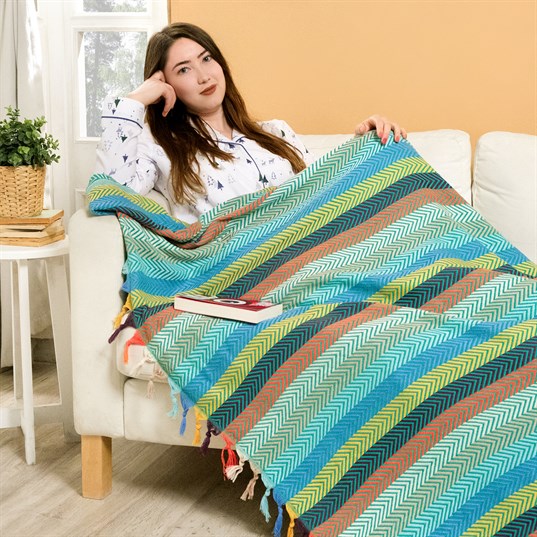 TRIMITA Original Colourful 100% Turkish Cotton Bedspread, Throw Blanket for Couch and Sofa, Extra Large 79"x86", Lightweight and Super Soft