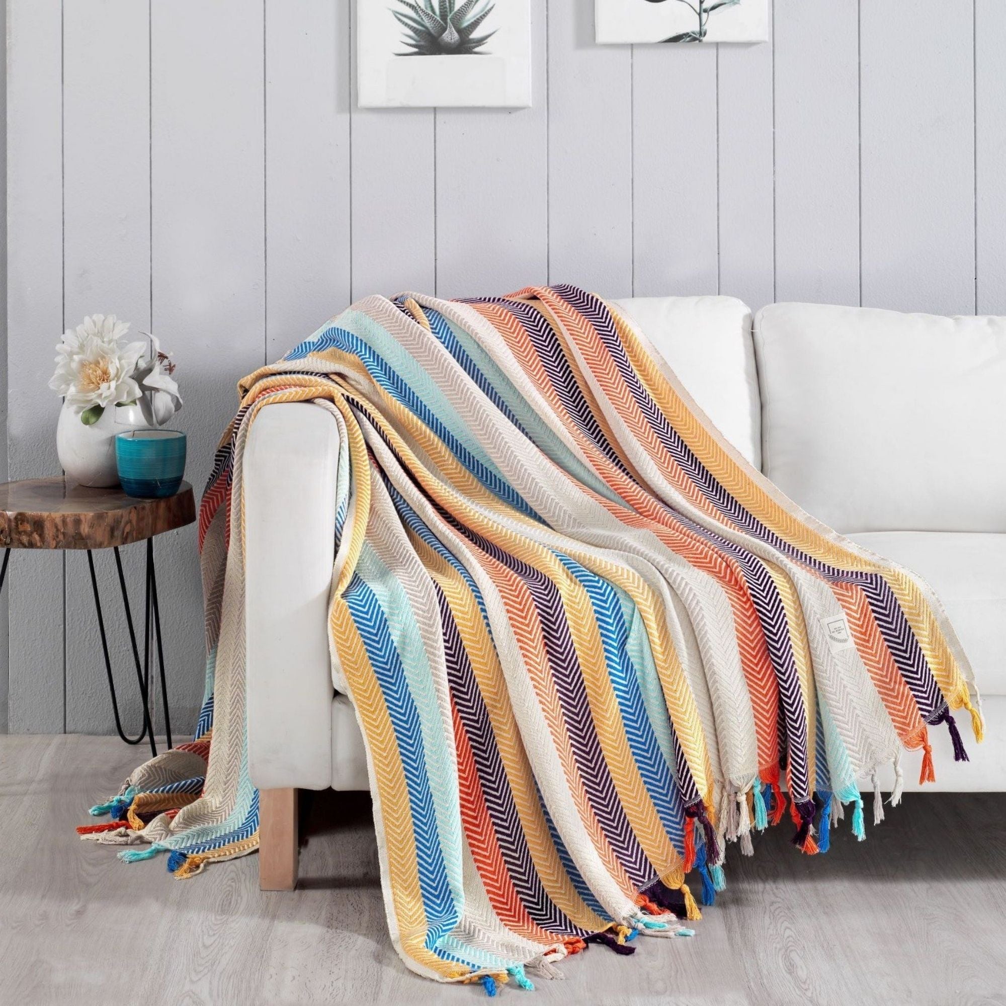 TRIMITA Original Colourful 100% Turkish Cotton Bedspread, Throw Blanket for Couch and Sofa, Extra Large 79"x86", Lightweight and Super Soft
