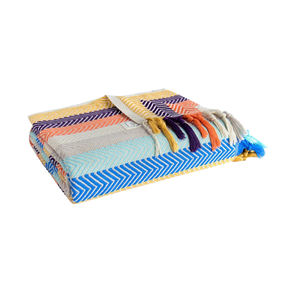 TRIMITA Original Colourful 100% Turkish Cotton Bedspread, Throw Blanket for Couch and Sofa, Extra Large 79"x86", Lightweight and Super Soft