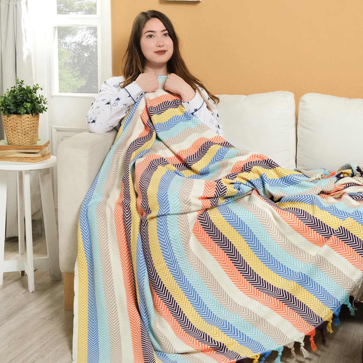 TRIMITA Original Colourful 100% Turkish Cotton Bedspread, Throw Blanket for Couch and Sofa, Extra Large 79"x86", Lightweight and Super Soft