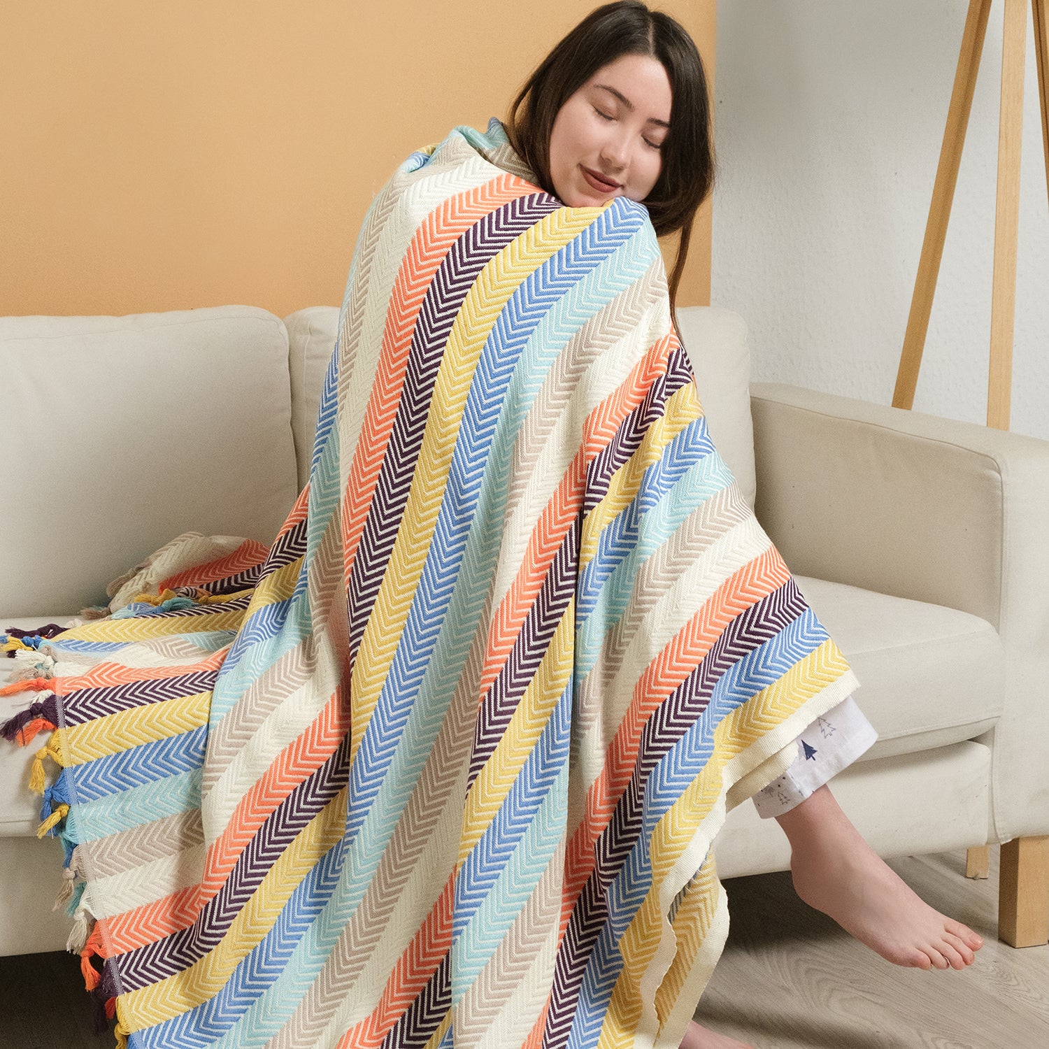 TRIMITA Original Colourful 100% Turkish Cotton Bedspread, Throw Blanket for Couch and Sofa, Extra Large 79"x86", Lightweight and Super Soft