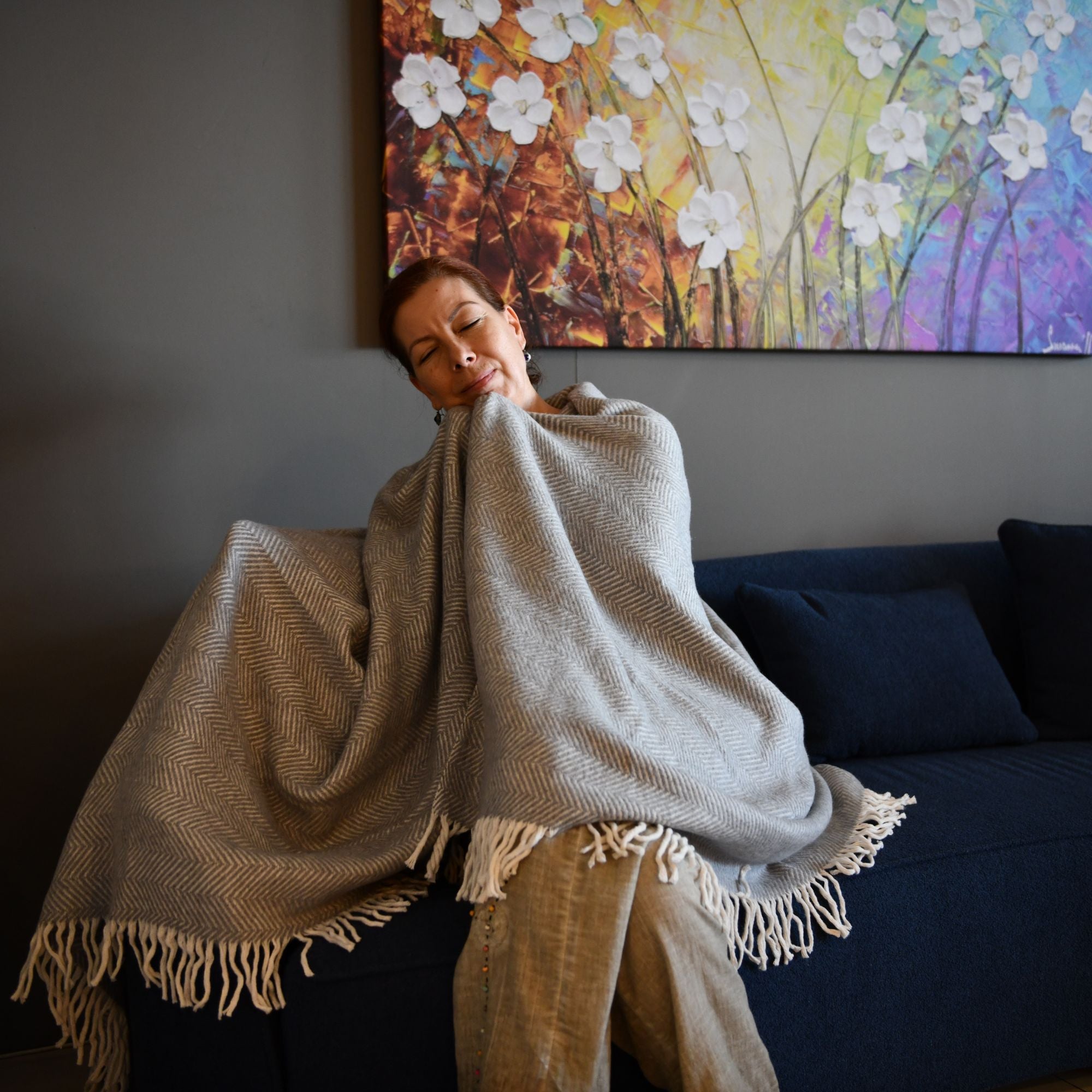 Herringbone Throw Blanket - Grey