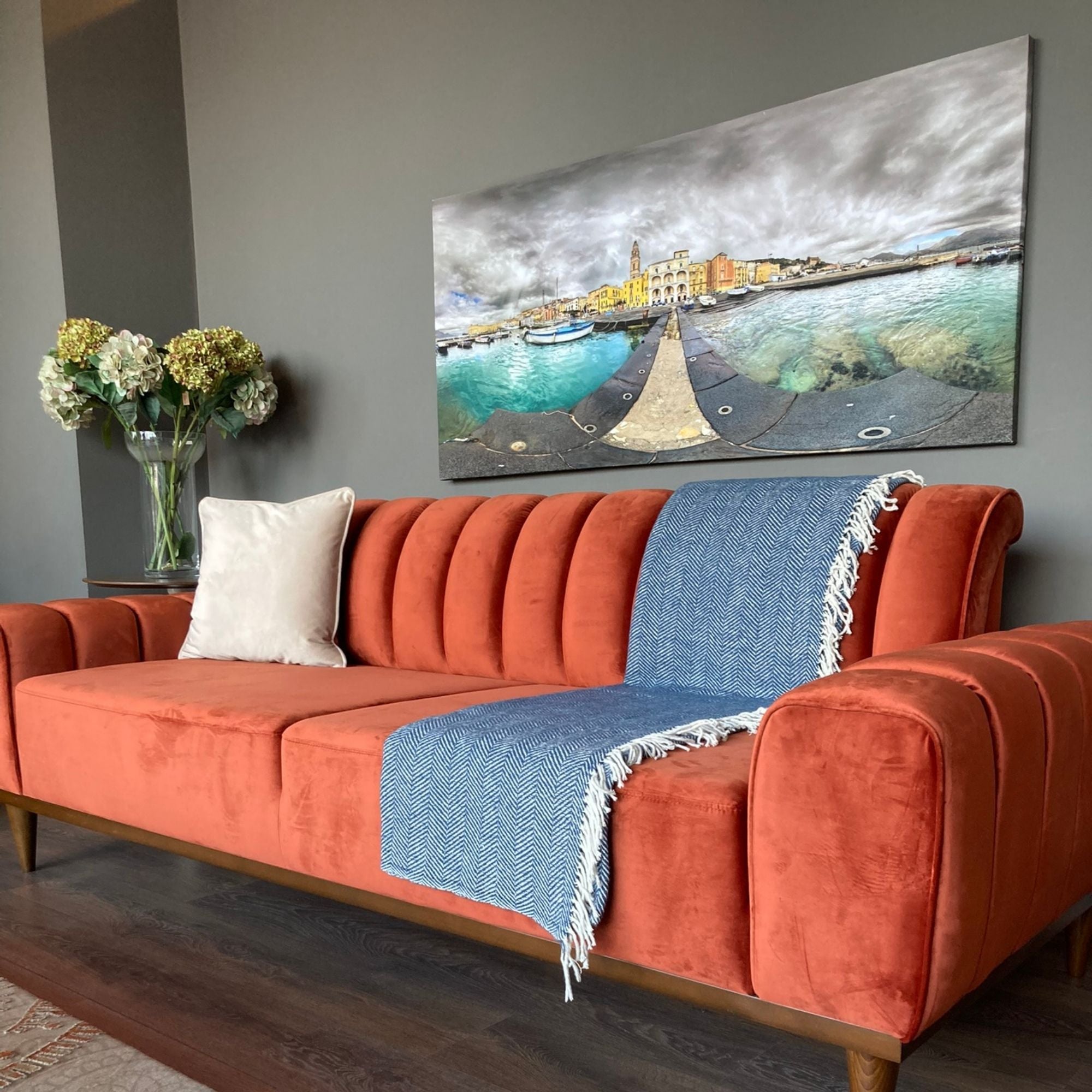 Herringbone Throw Blanket-Navy Blue