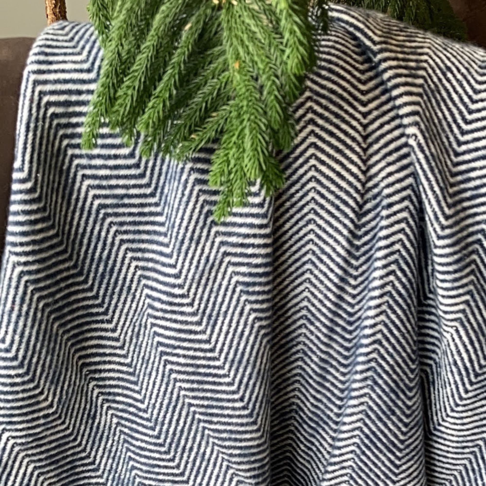 Herringbone Throw Blanket-Navy Blue