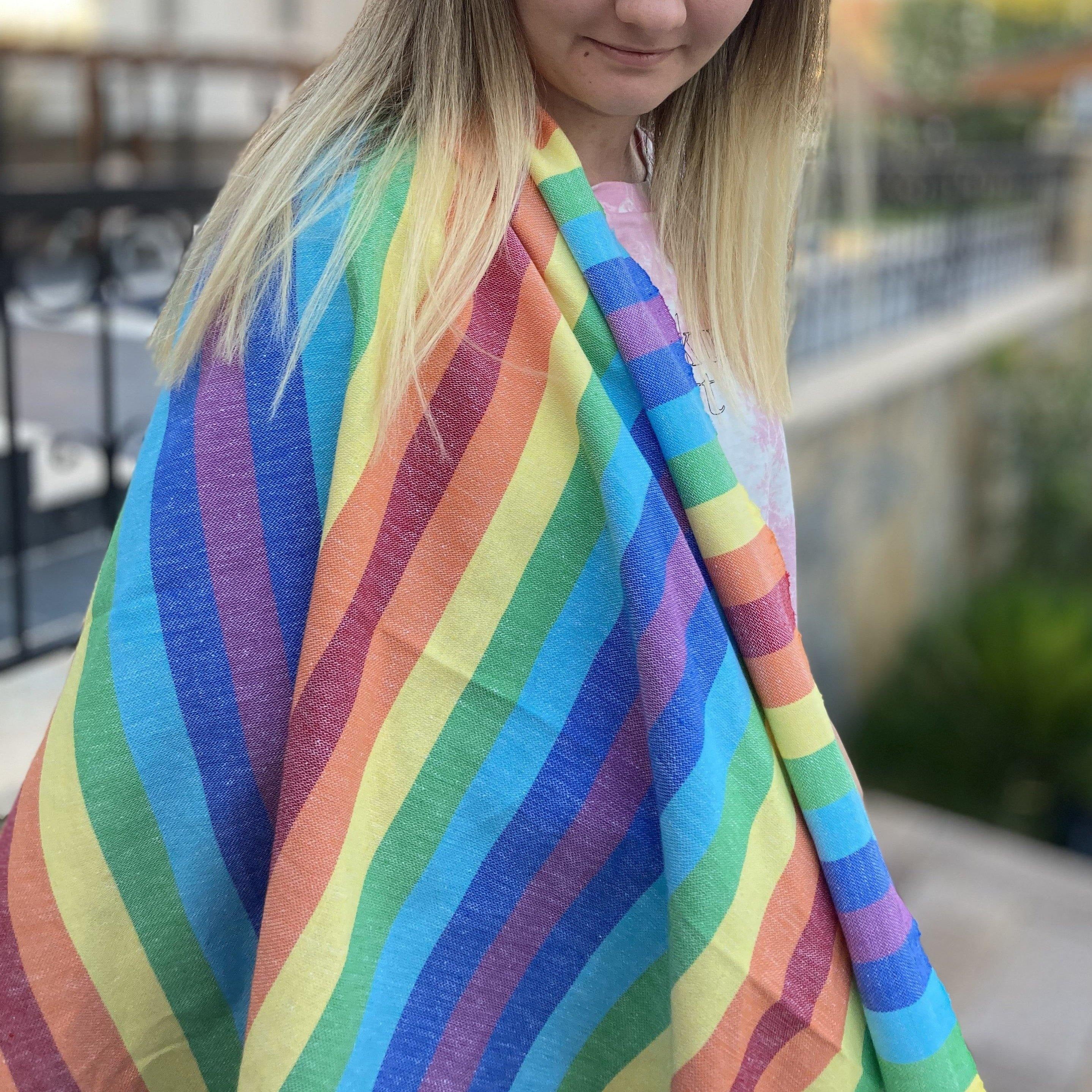 Turkish Cotton Towel Beach Bath Gym Spa Hammam Peshtemal Fouta Throw | Rainbow | 39 x 75" - Trimita