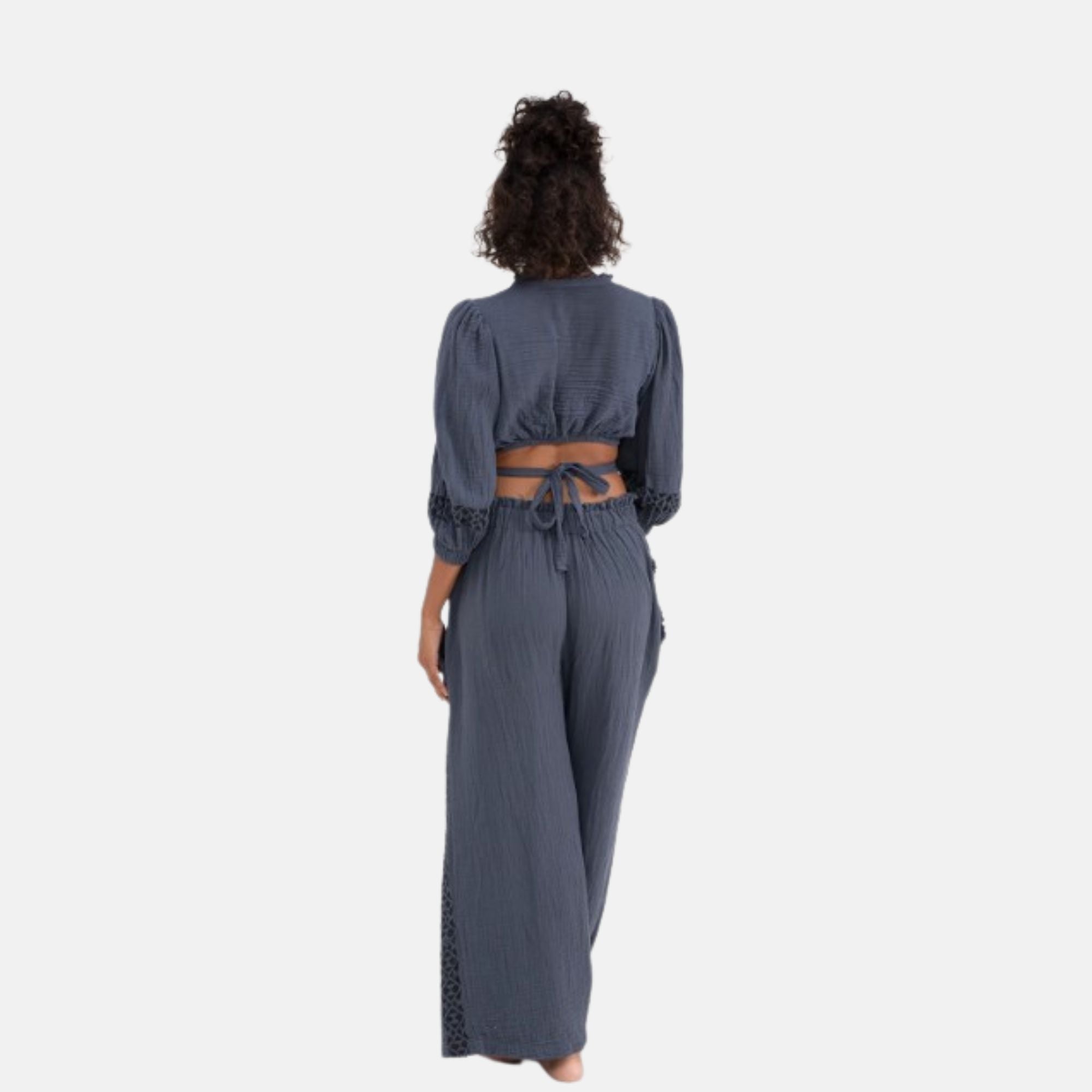 Women Mousseline Cotton Elastic Waist Pants