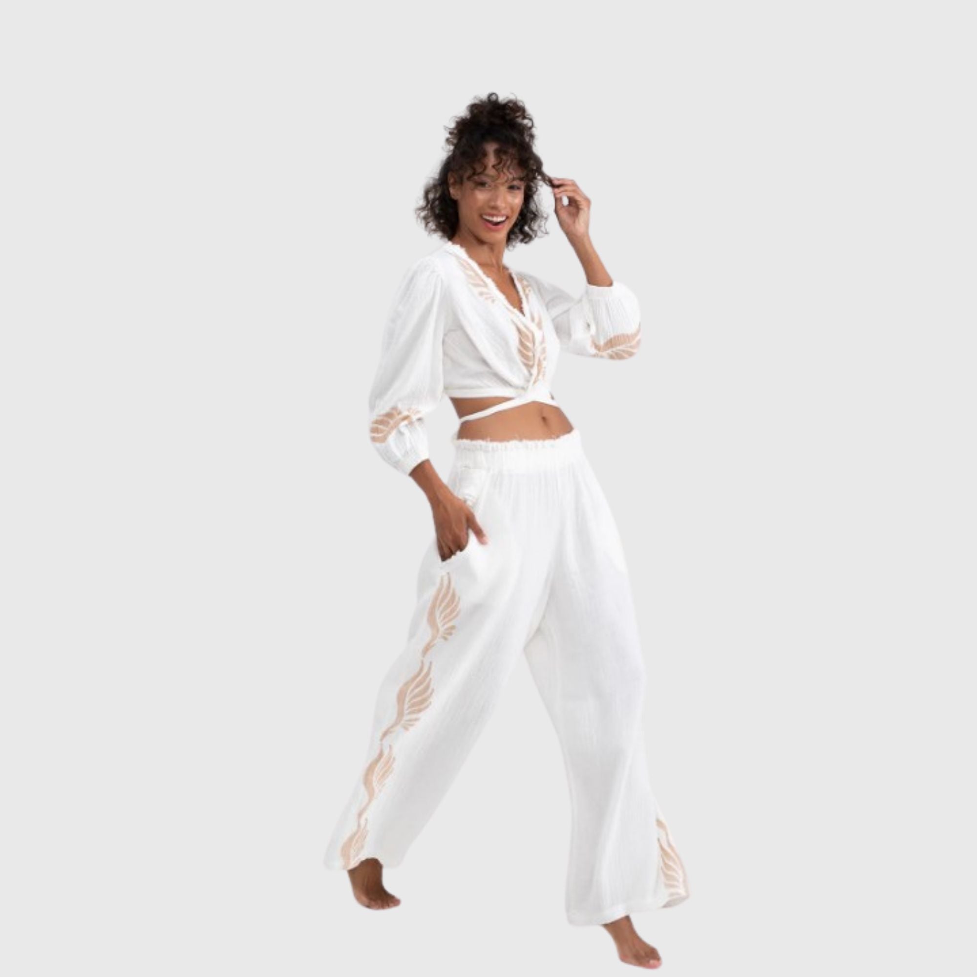 Damenhose aus Mousseline-Baumwolle mit elastischem Bund