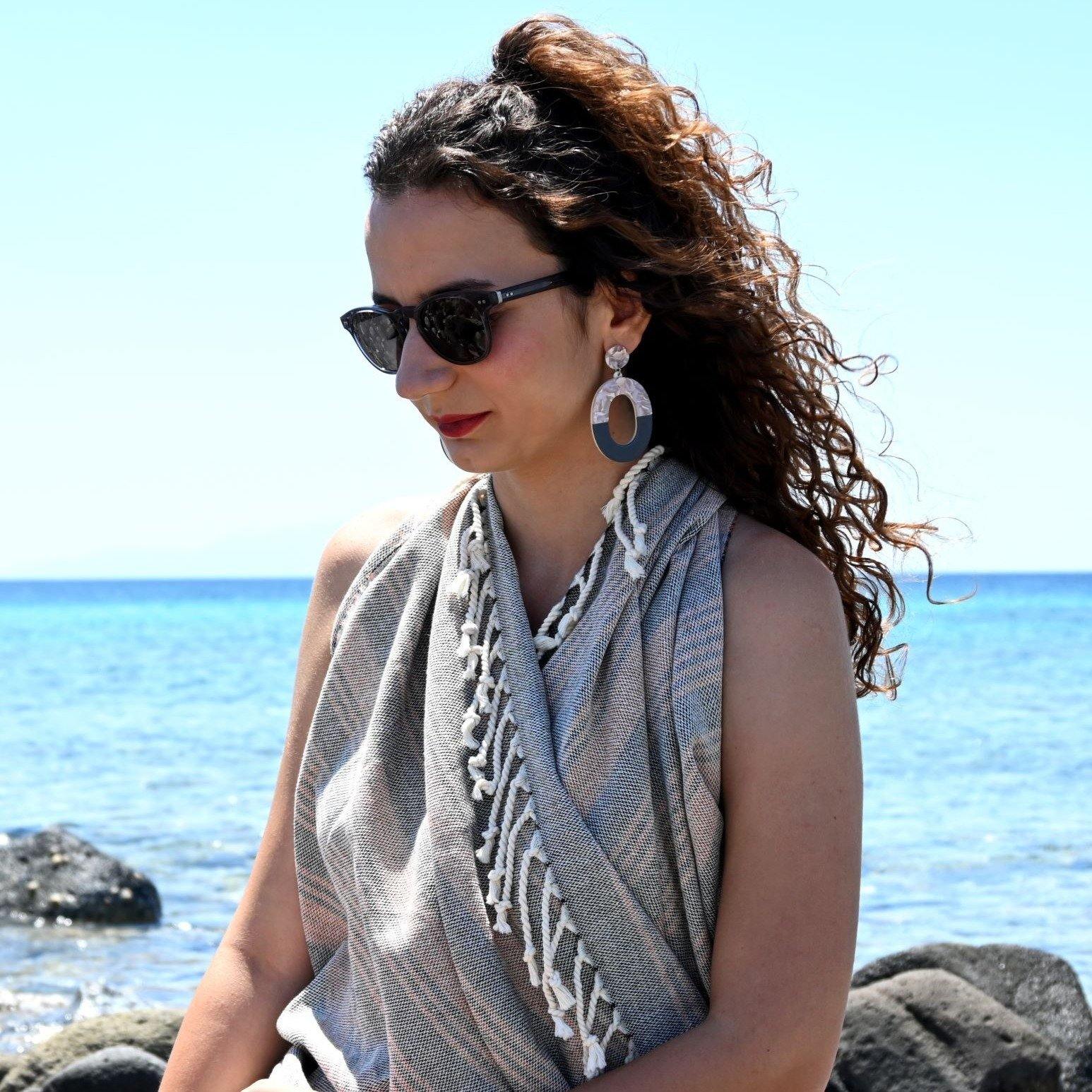 tStriped Hammam Towel-Black | Trimita