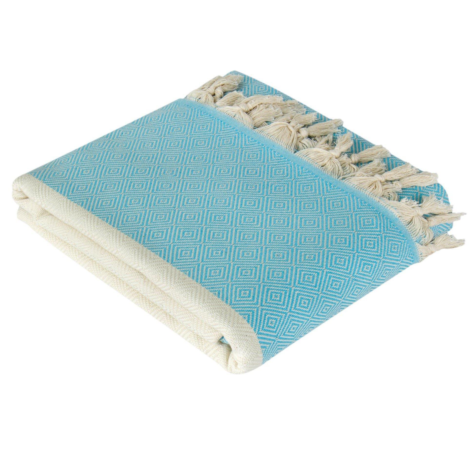 Peshtemal Throw-Natural&Turquoise | Trimita