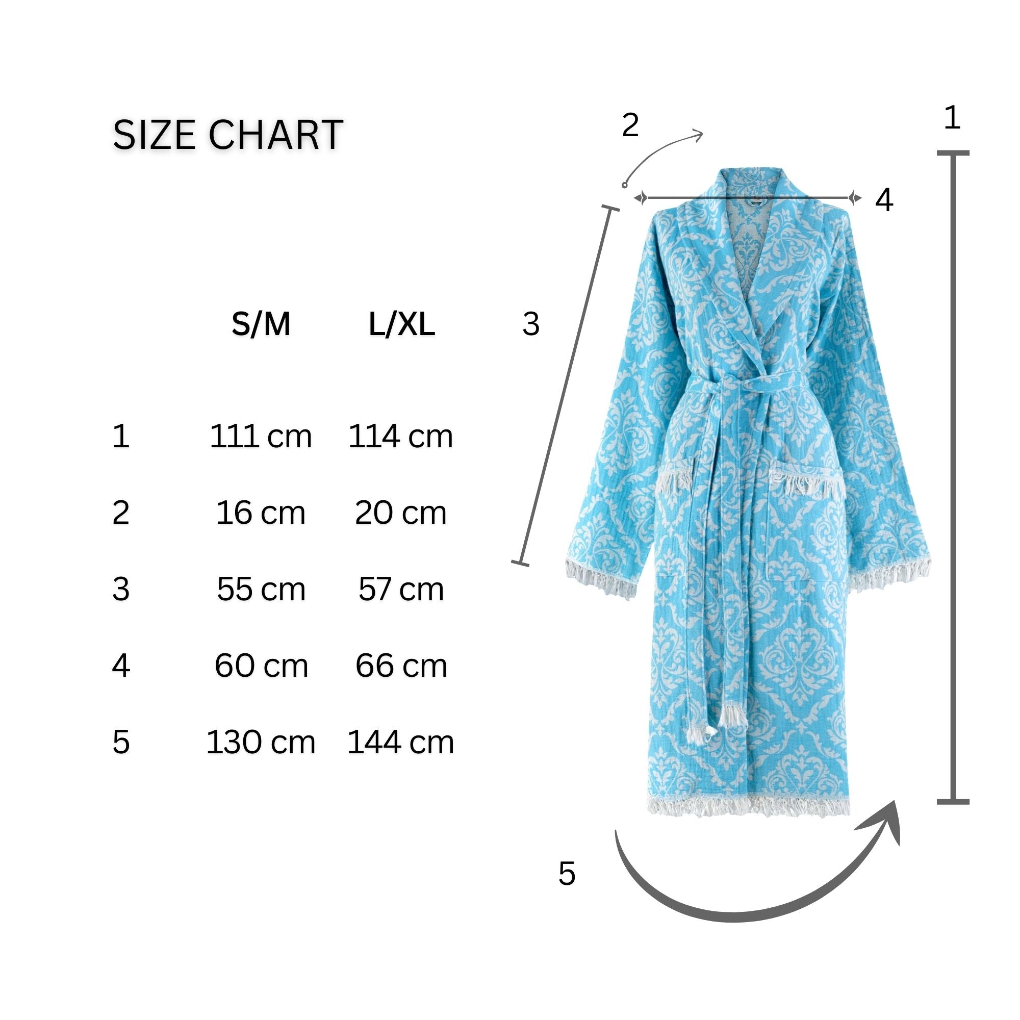 Trimita patterned blue cotton bathrobe close-up.