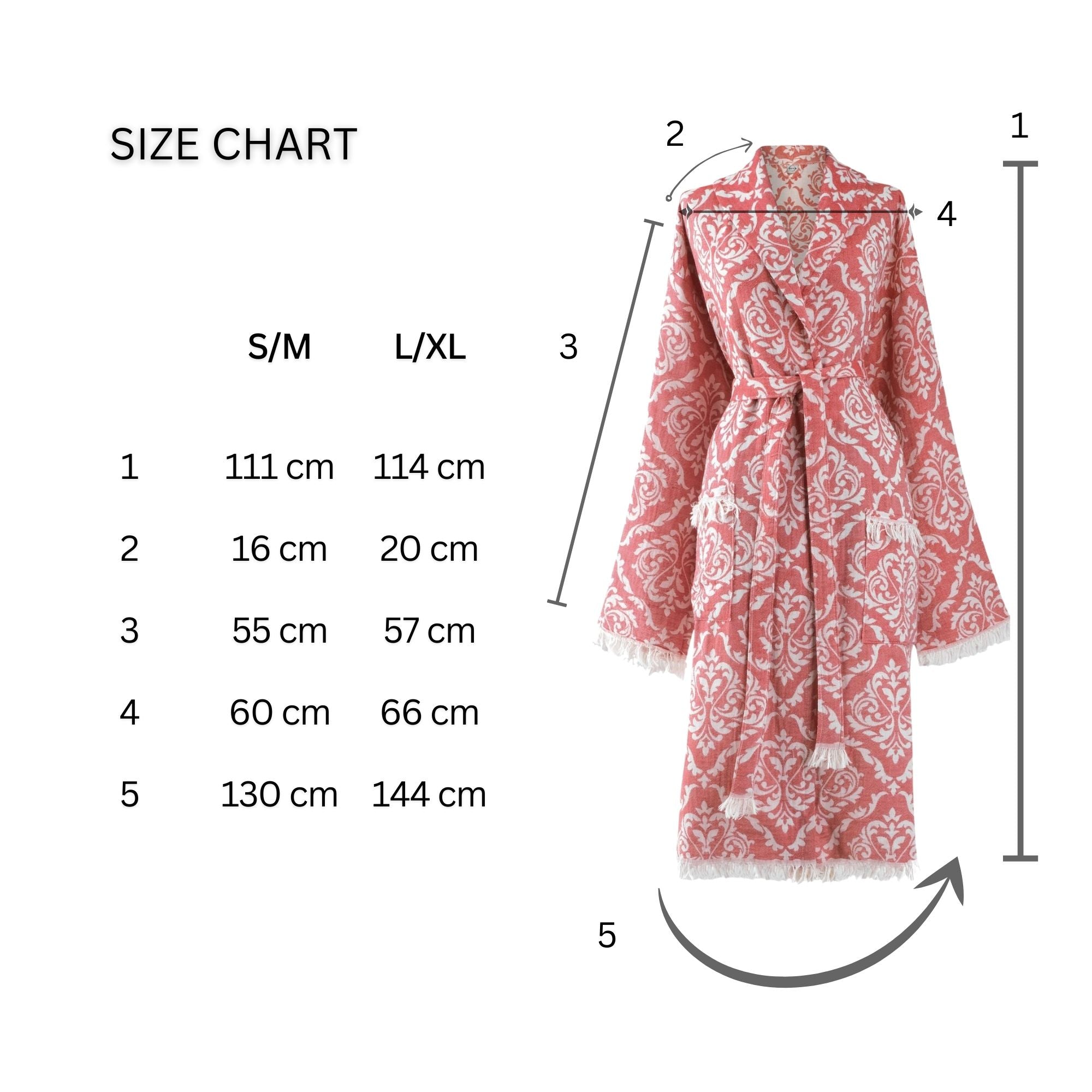 Size cart-Maattabel Trimita Barok Badjas-Bathrobe 