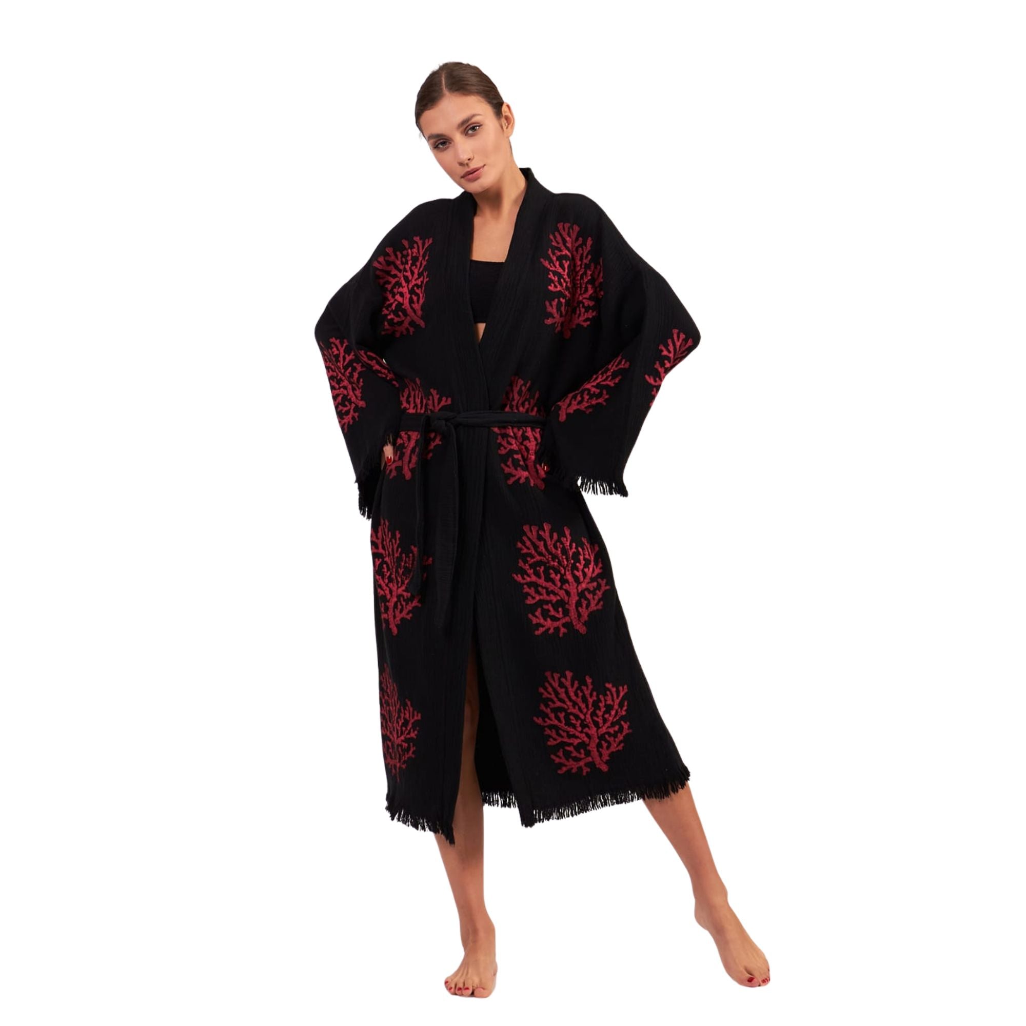 Hamsa Langer Kimono-Schwarz