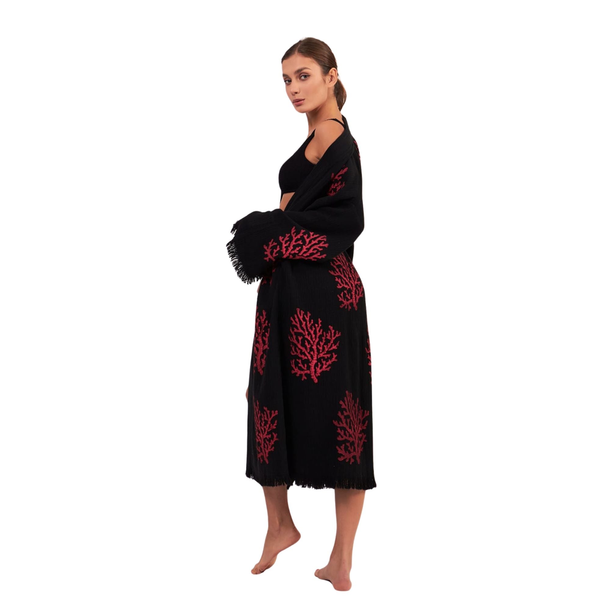 Coral Long Kimono-Black