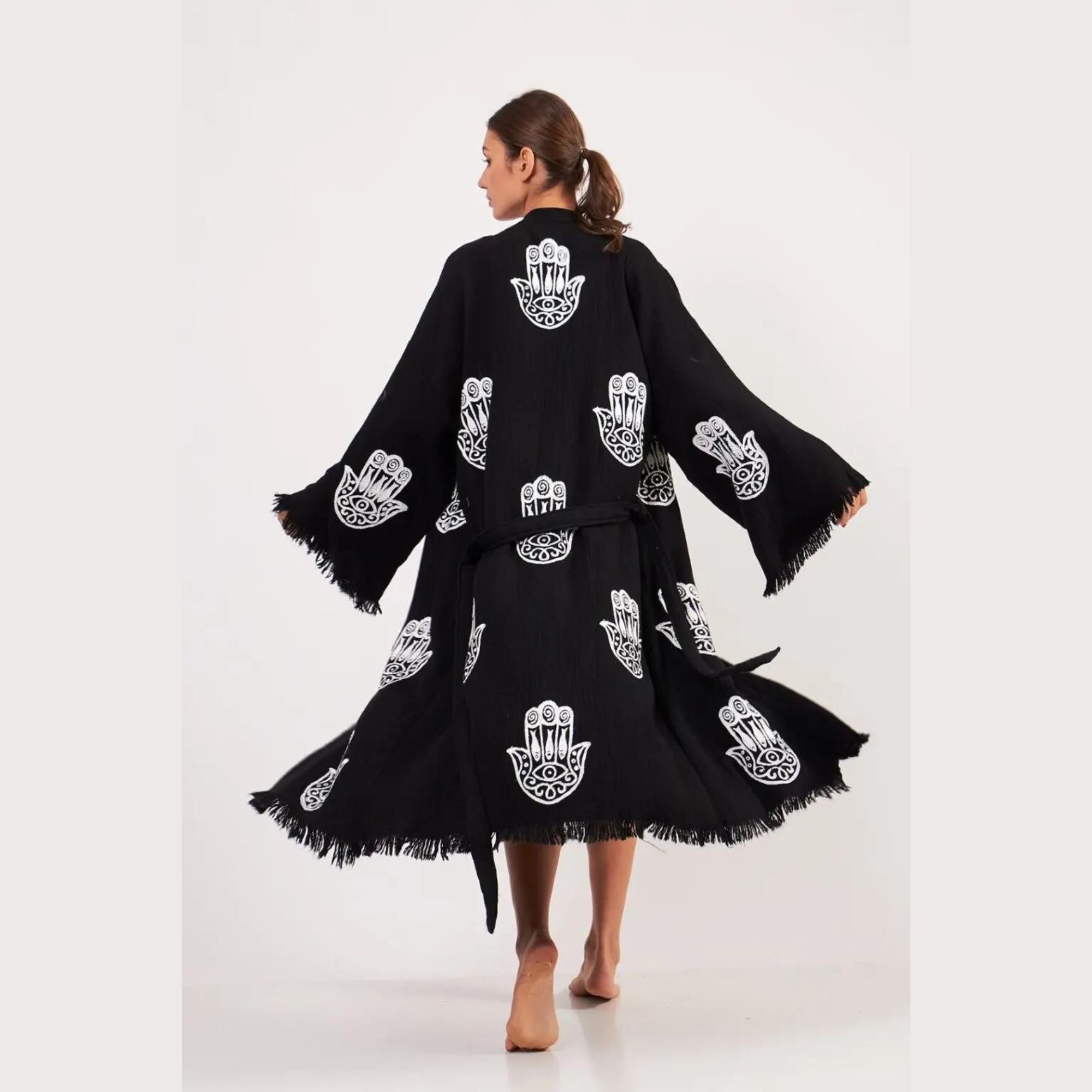 Hamsa Lange Kimono Badjas-Zwart