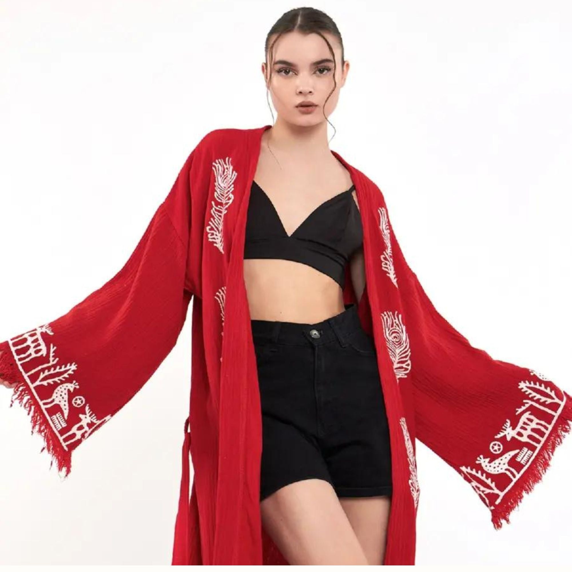 Hitit Long Kimono-Red