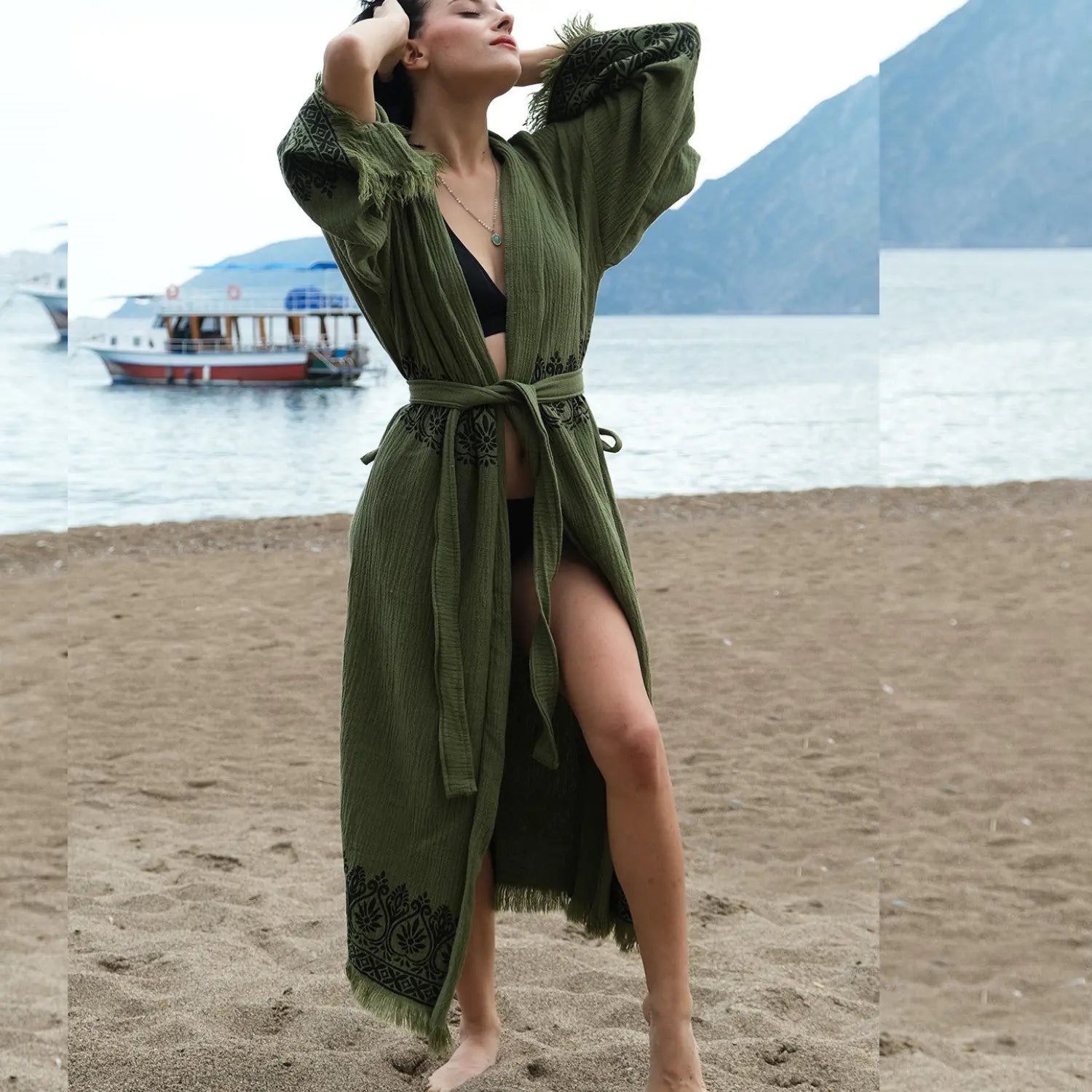 Handmade Indian kimono made from 100% cotton, featuring traditional patterns and a lightweight design.