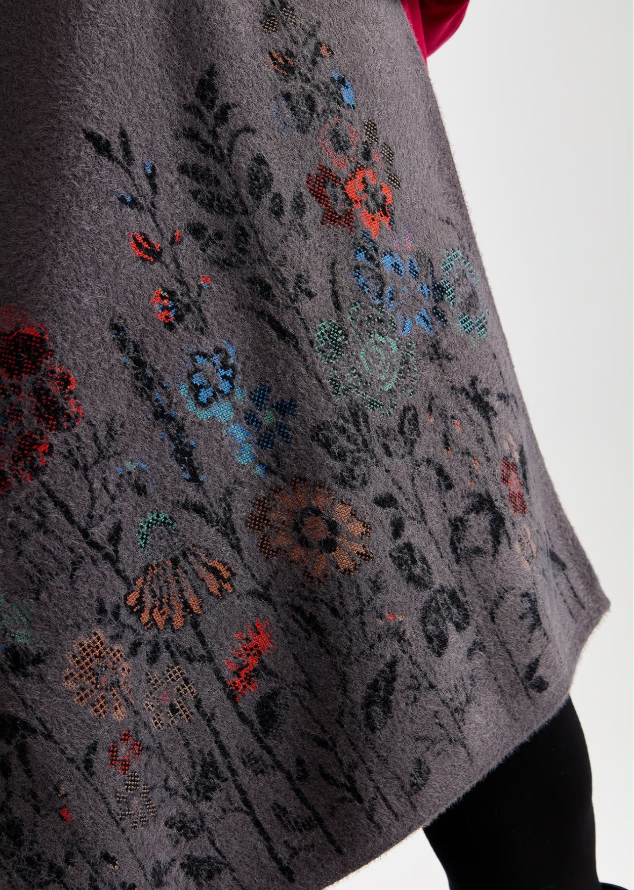 Women's Knitwear Shawl with Wildflower Patterned Edges - 90x180 cm