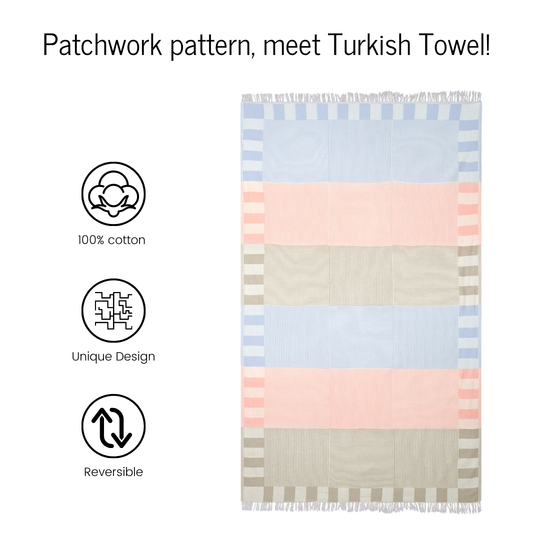 Turkish Towel | Patchwork  | Teal & Pink & Milk Coffee