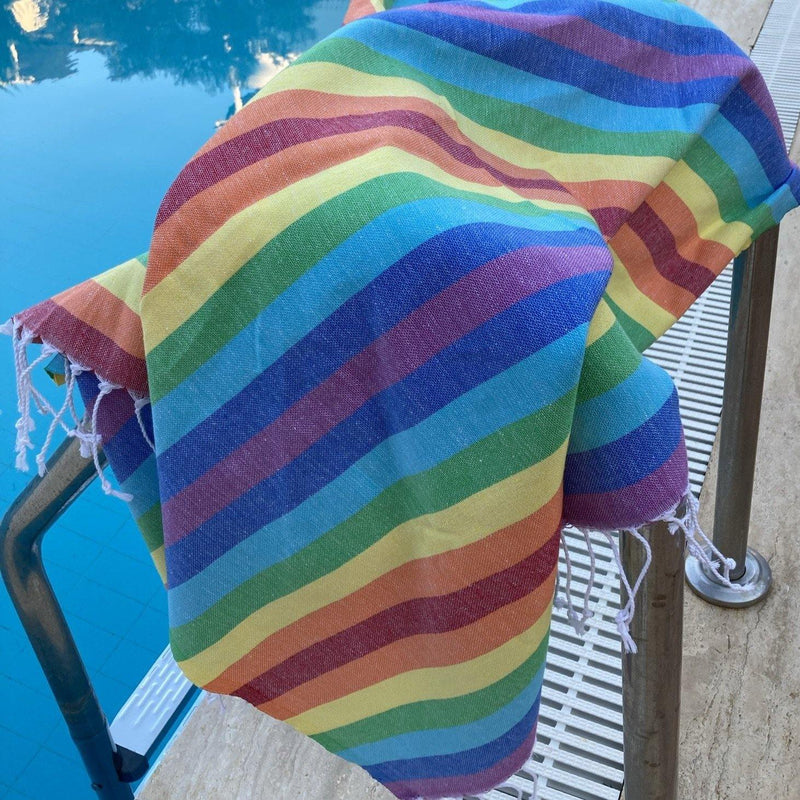 Turkish Cotton Towel Beach Bath Gym Spa Hammam Peshtemal Fouta Throw | Rainbow | 39 x 75" - Trimita