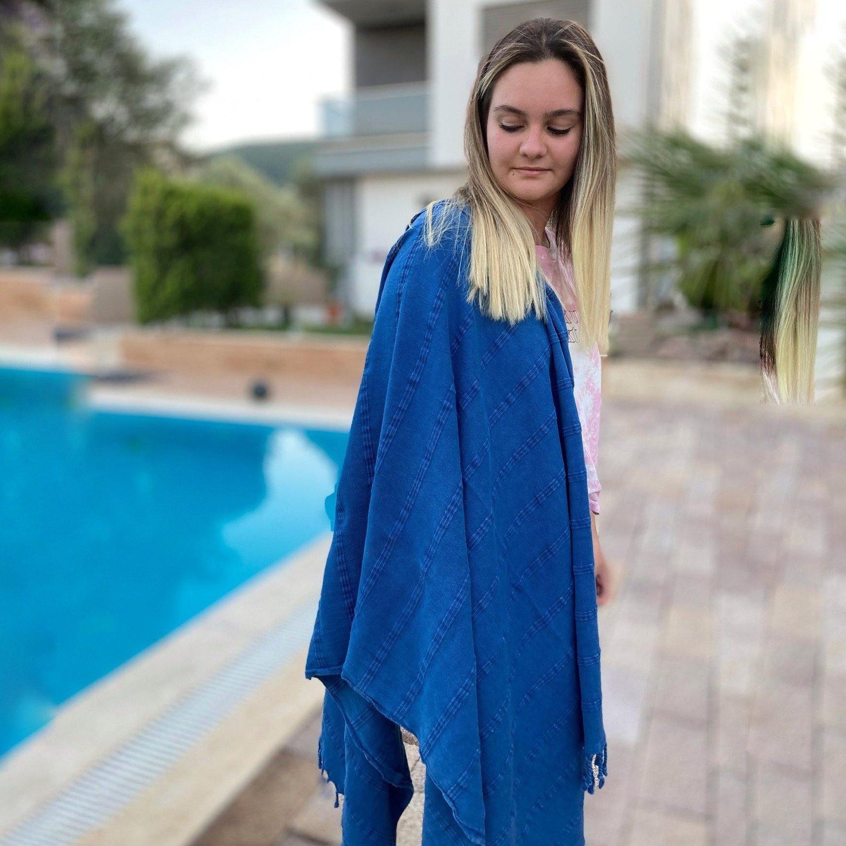 Turkish Towel - Stone Washed - Blue -35 x 67" - Trimita